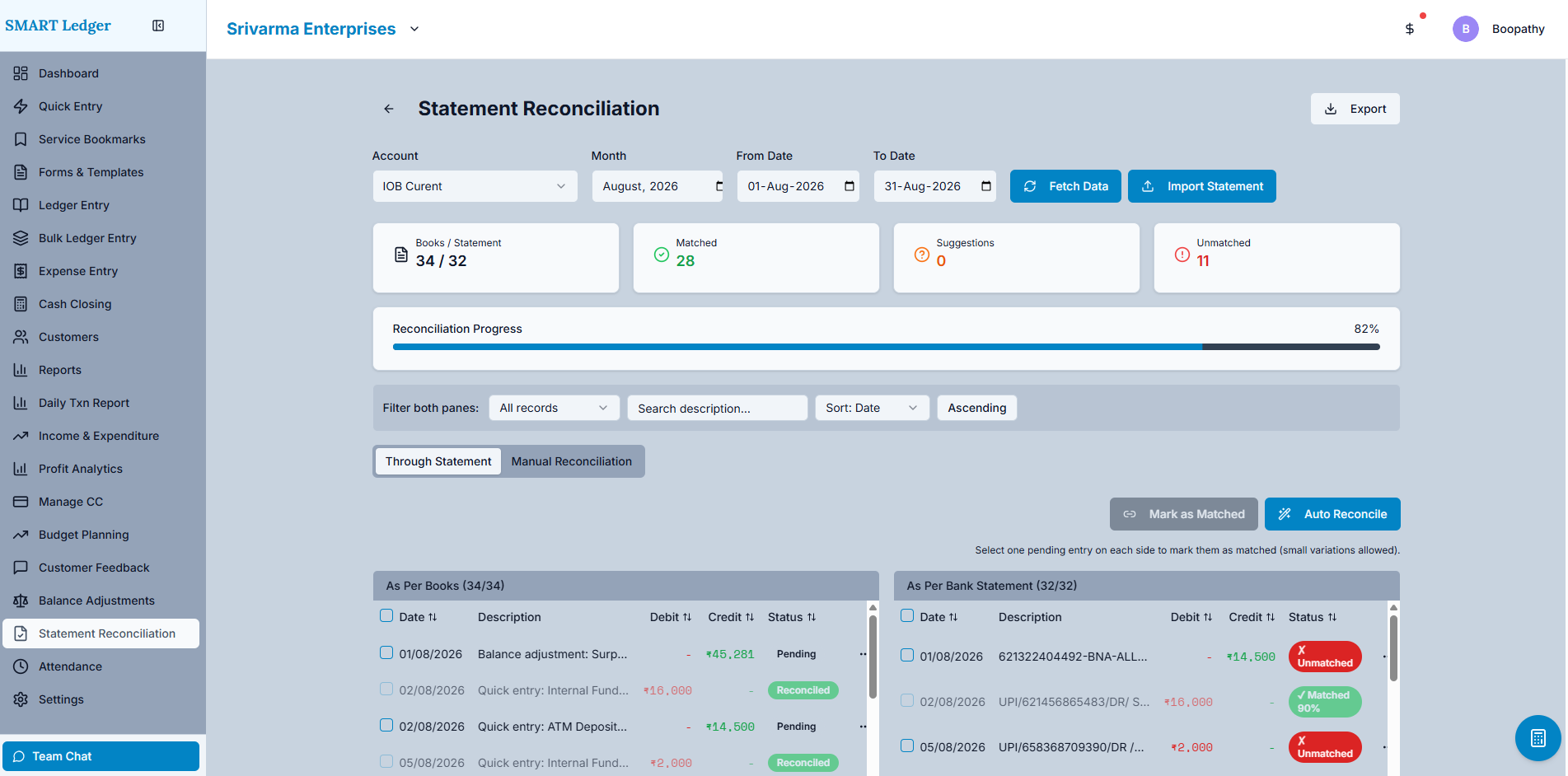 Smart Ledger Statement Reconciliation