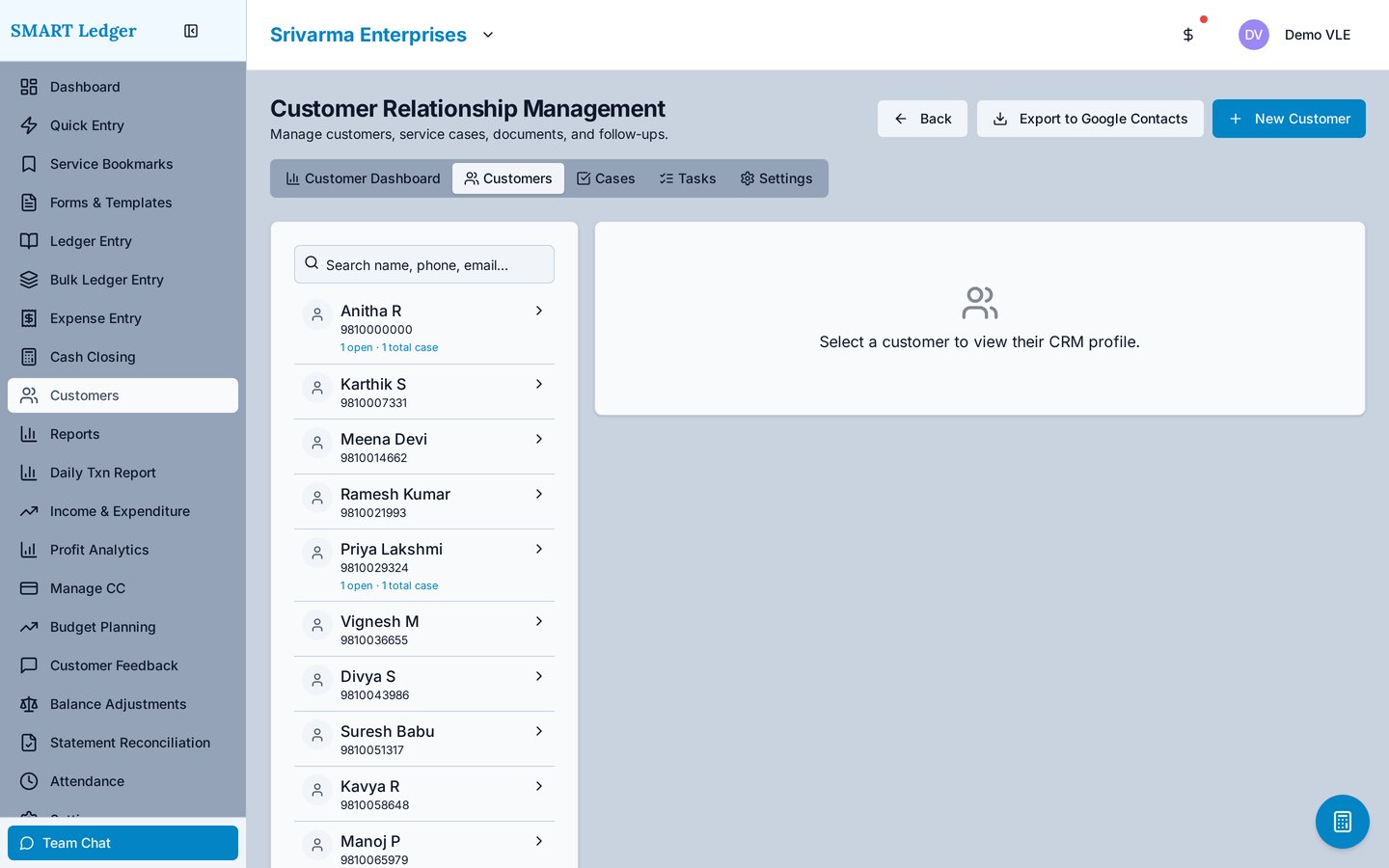 Smart Ledger CRM — customers, cases & follow-ups